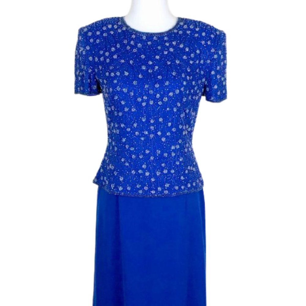 ADRIANNA PAPELL Silk Beaded 2 pce. Dress Petite Length Size 4